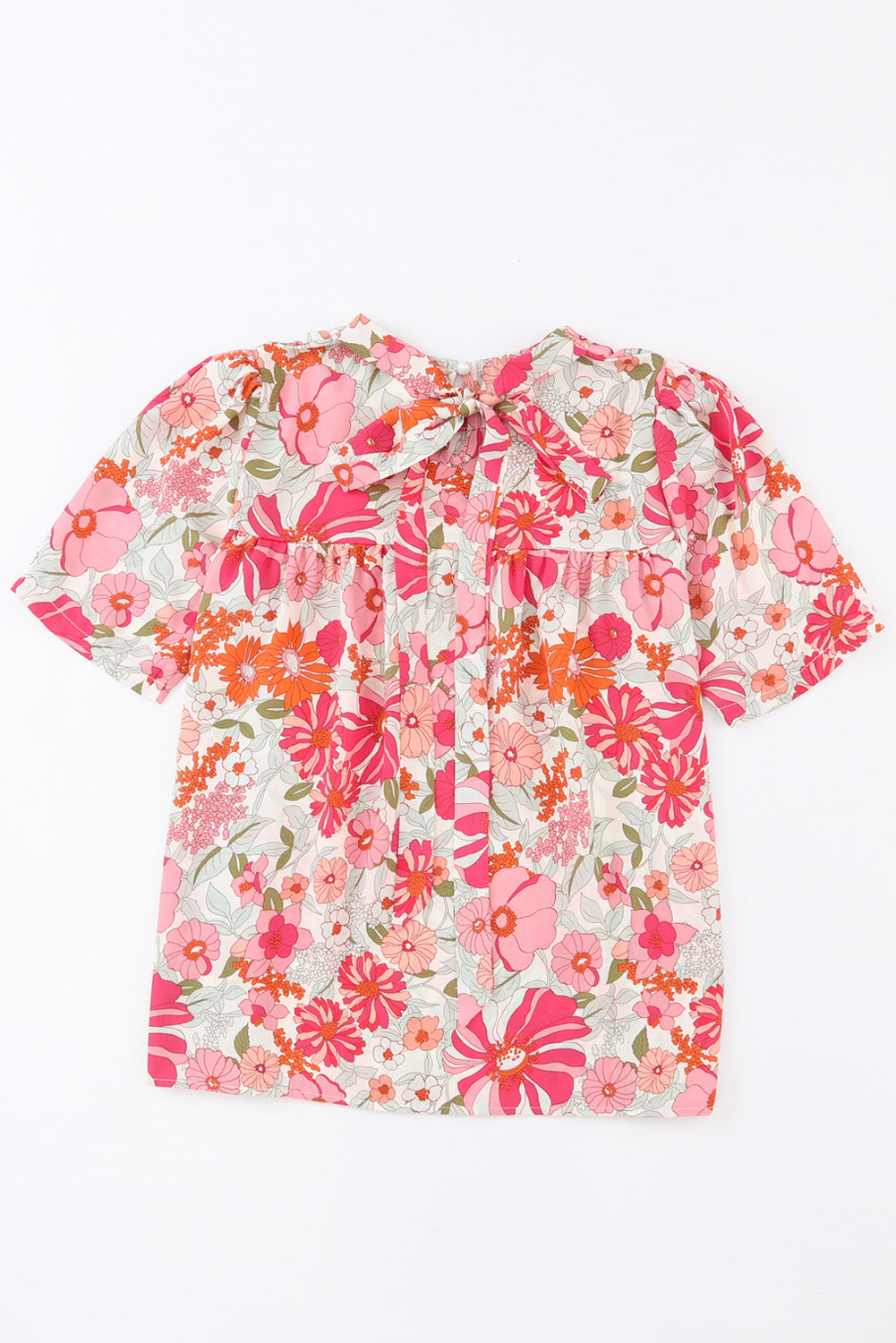 Multicolor Boho Flower Print Puff Short Sleeve Top