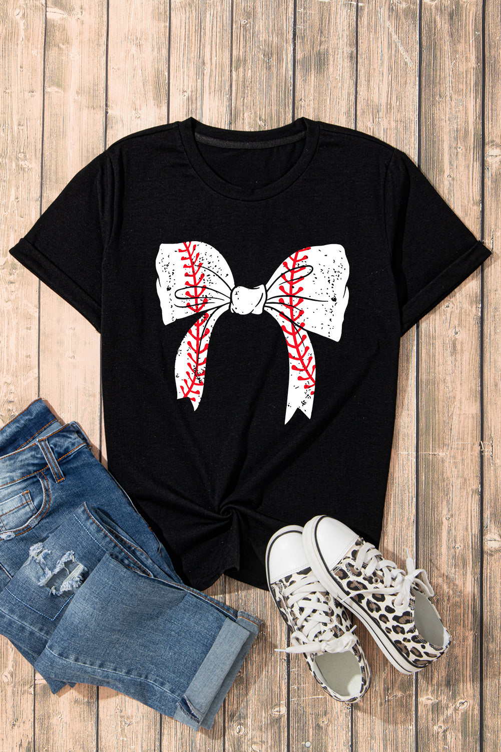 Baseball Black Bowknot Tee