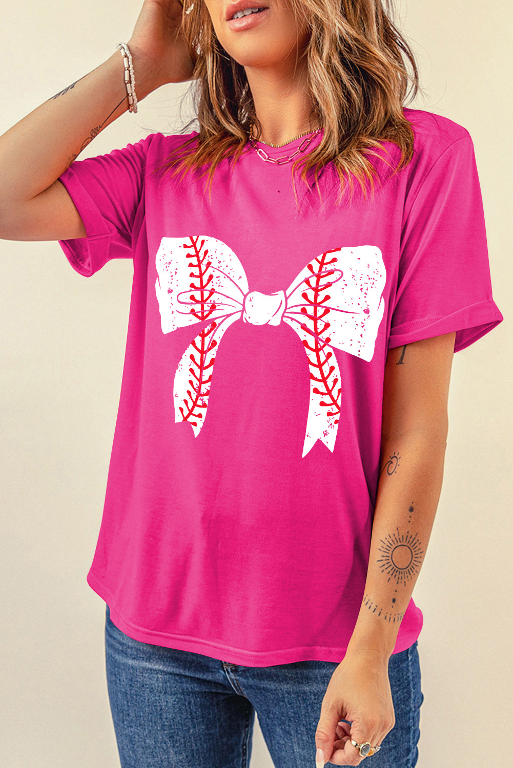 Baseball Rose Red Bowknot Tee