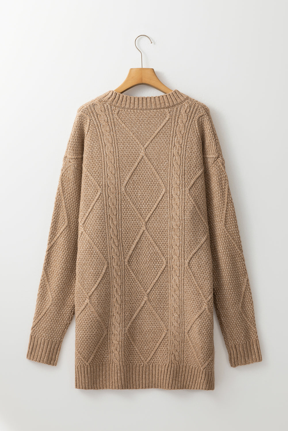 Parchment Cable Knit Drop Shoulder Loose Fit Sweater Dress