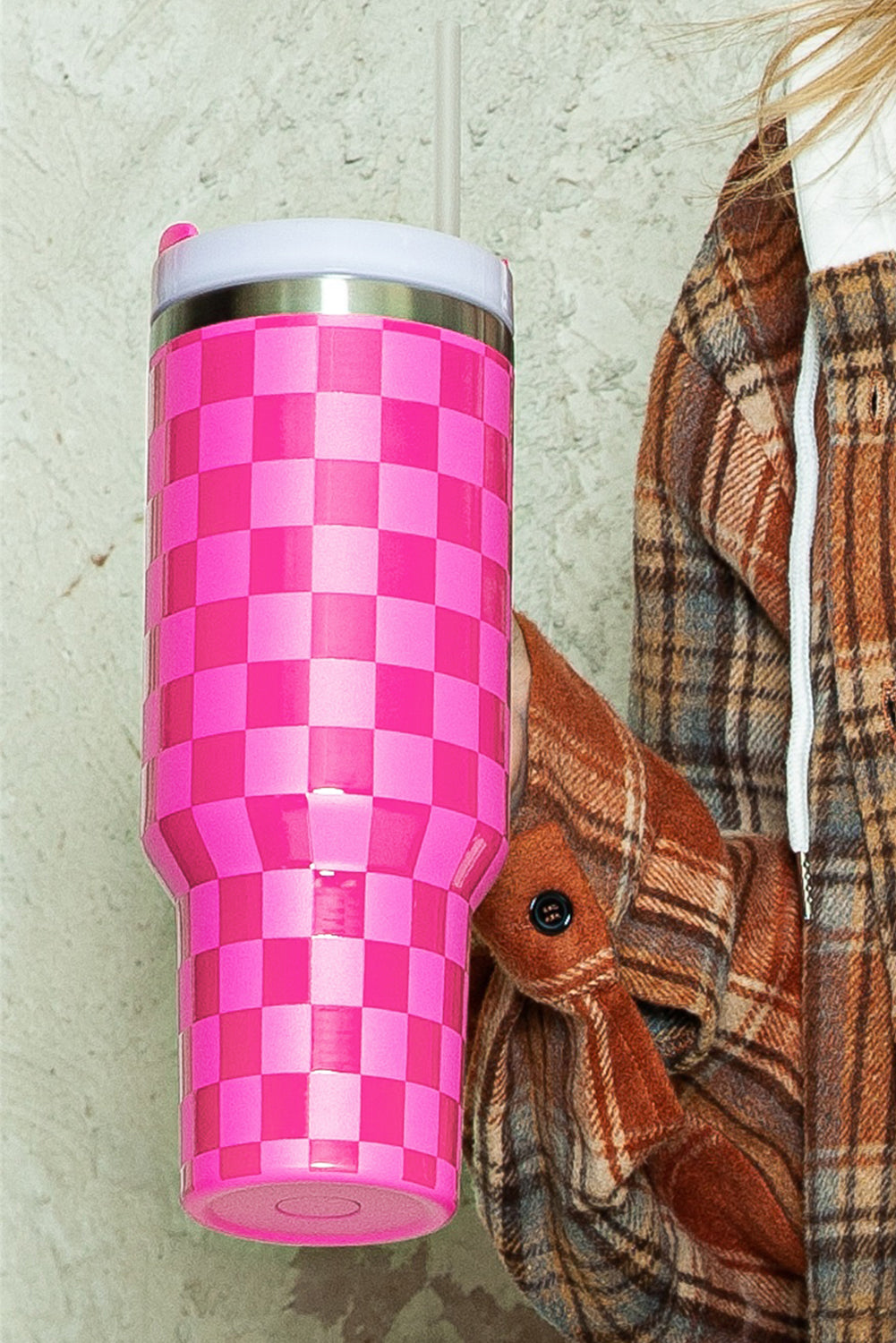 Bright Pink Checkered Tumbler 40oz