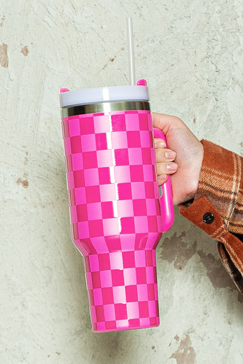 Bright Pink Checkered Tumbler 40oz