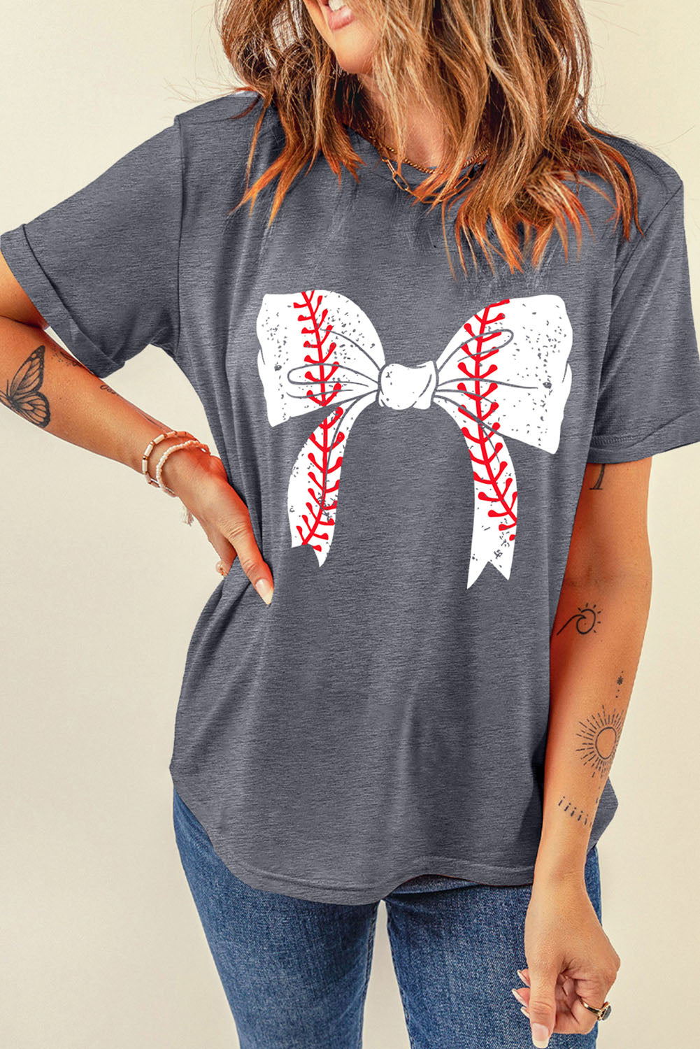 Baseball Gray Bowknot Tee