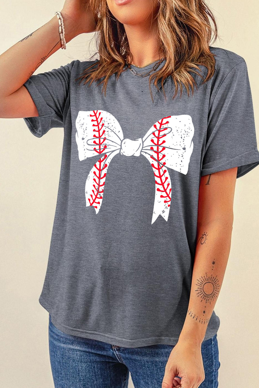 Baseball Gray Bowknot Tee