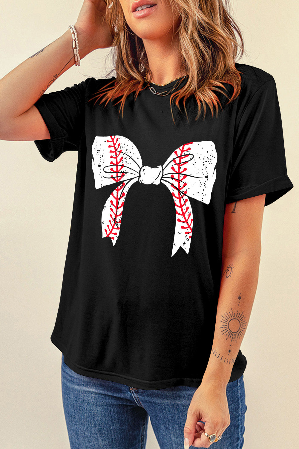 Baseball Black Bowknot Tee