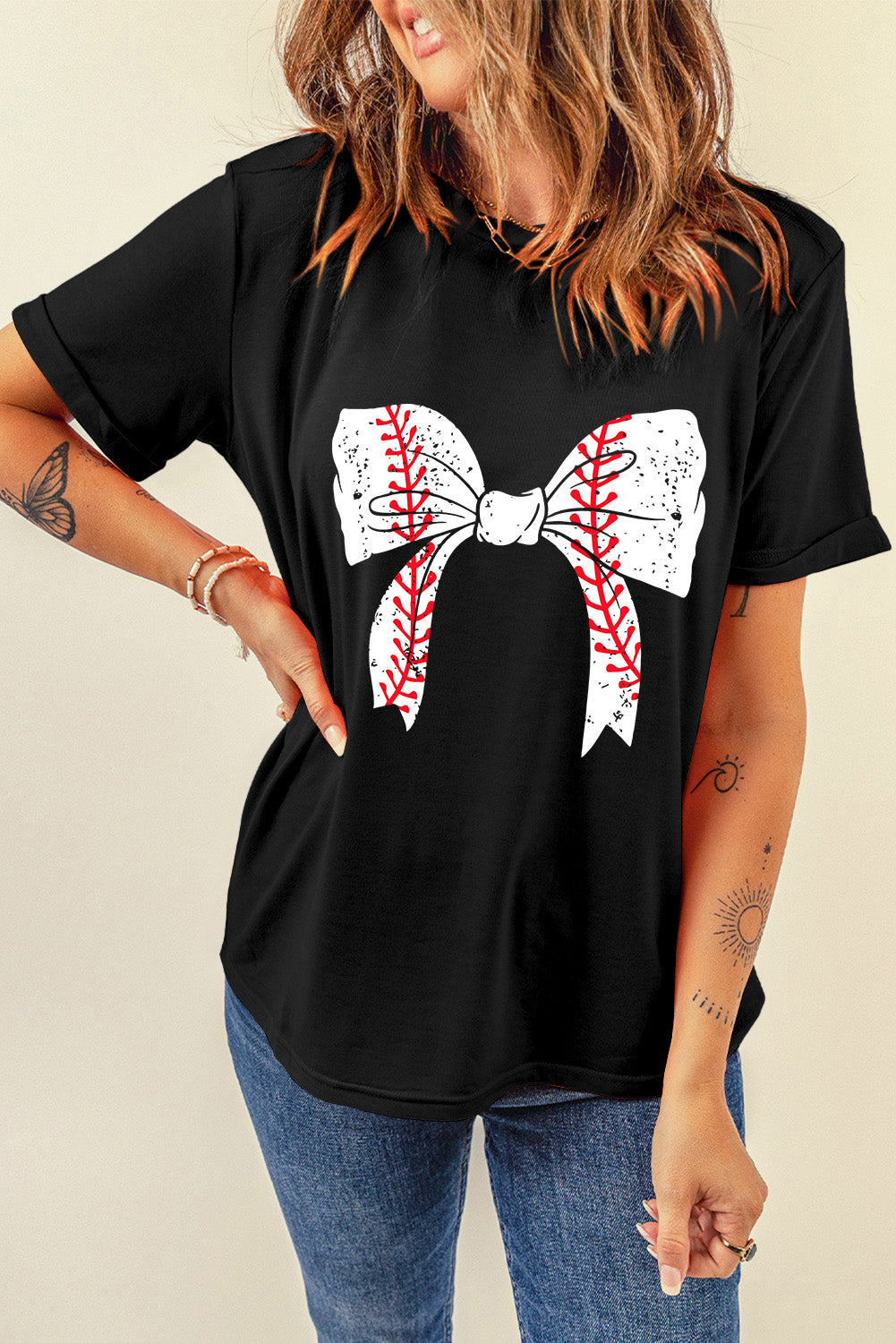 Baseball Black Bowknot Tee