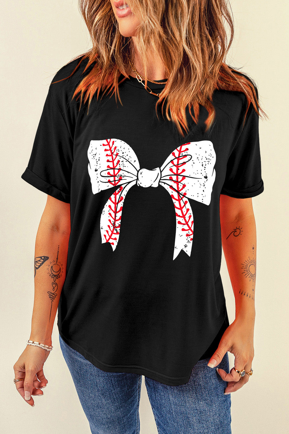 Baseball Black Bowknot Tee