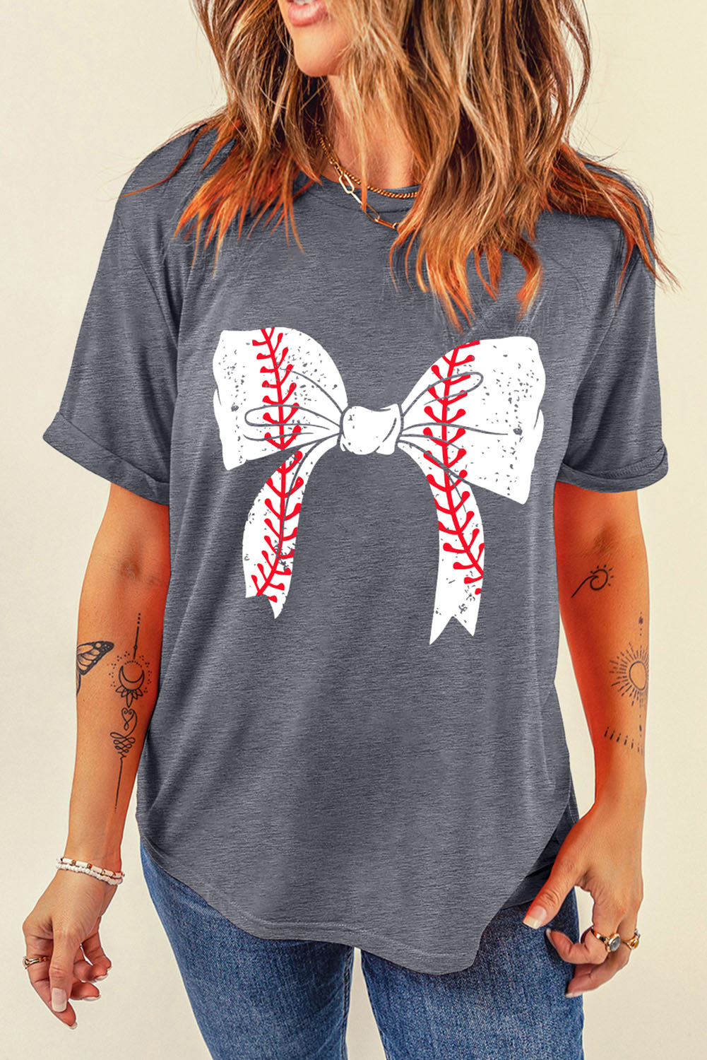 Baseball Gray Bowknot Tee