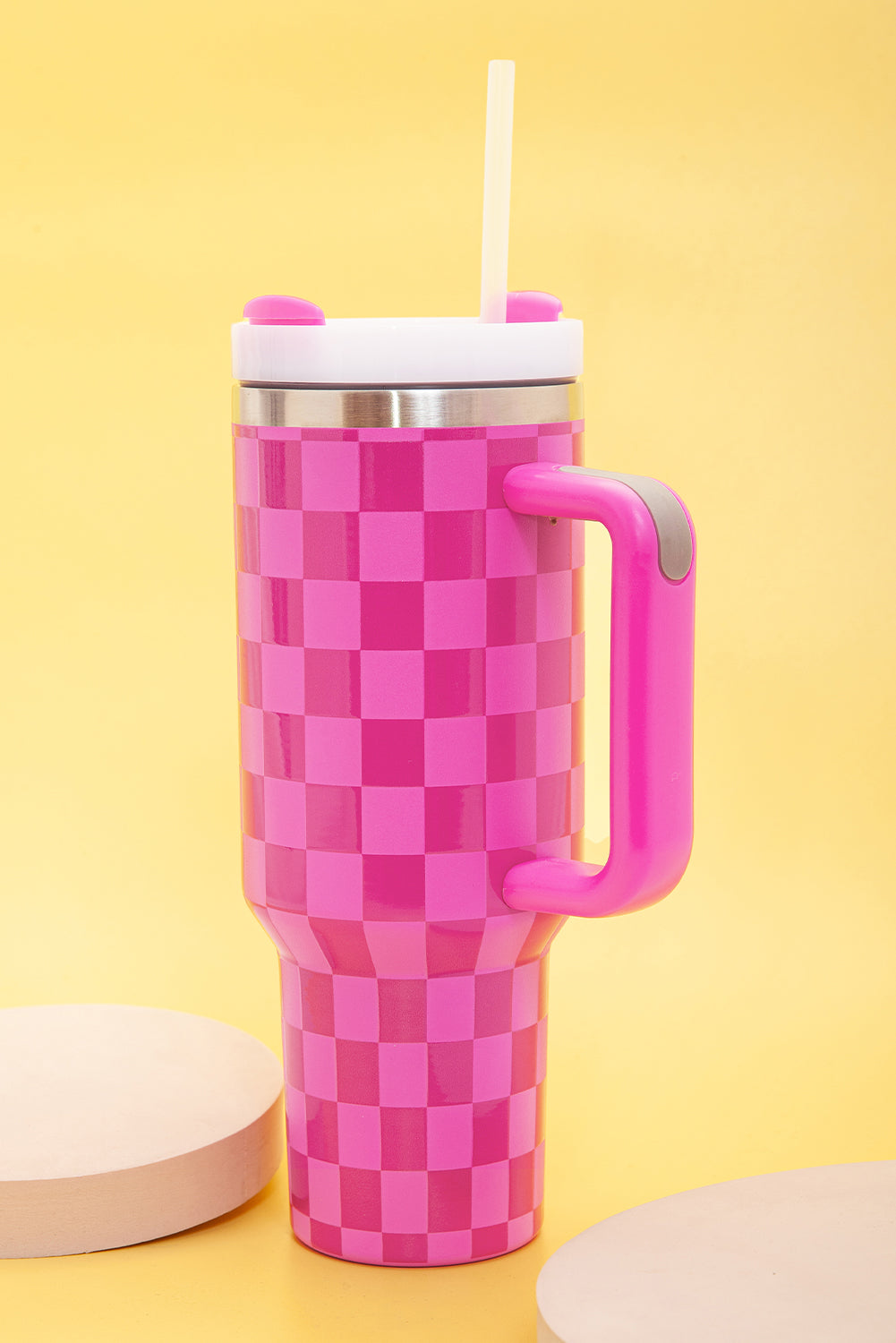 Bright Pink Checkered Tumbler 40oz