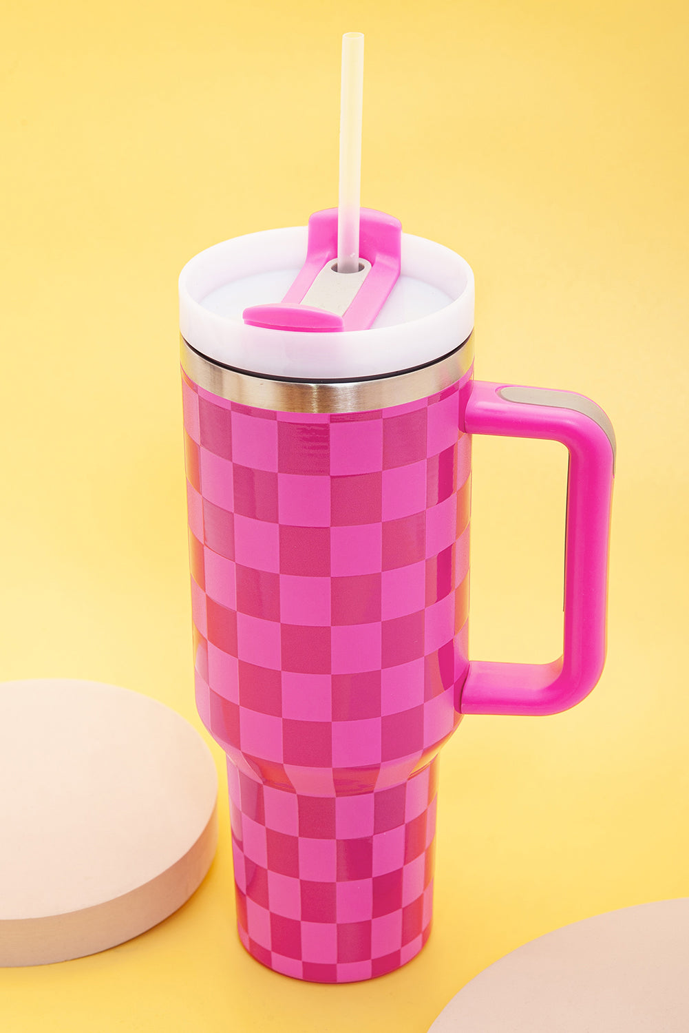 Bright Pink Checkered Tumbler 40oz