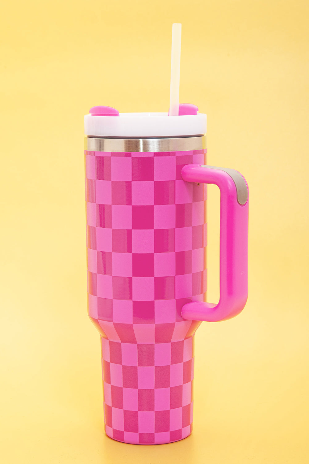 Bright Pink Checkered Tumbler 40oz