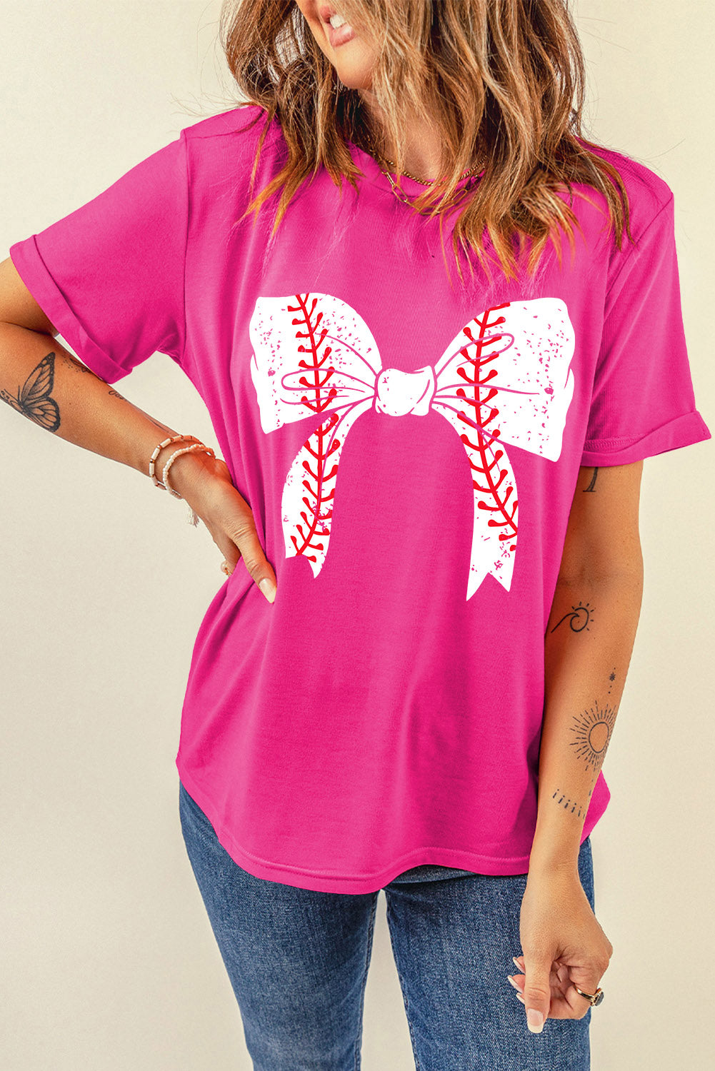 Baseball Rose Red Bowknot Tee