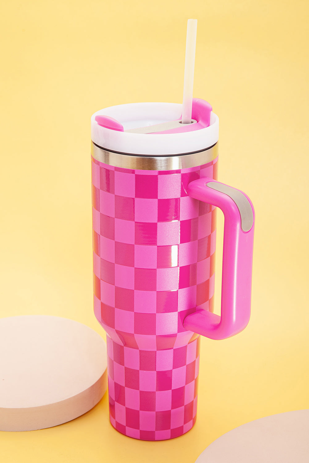 Bright Pink Checkered Tumbler 40oz