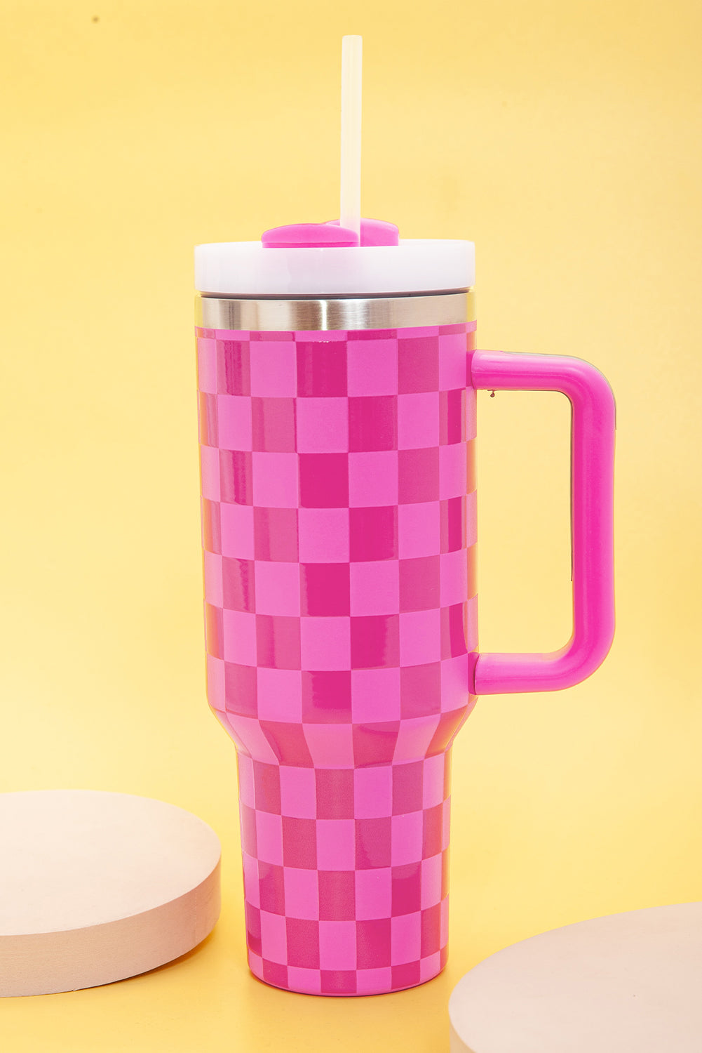 Bright Pink Checkered Tumbler 40oz