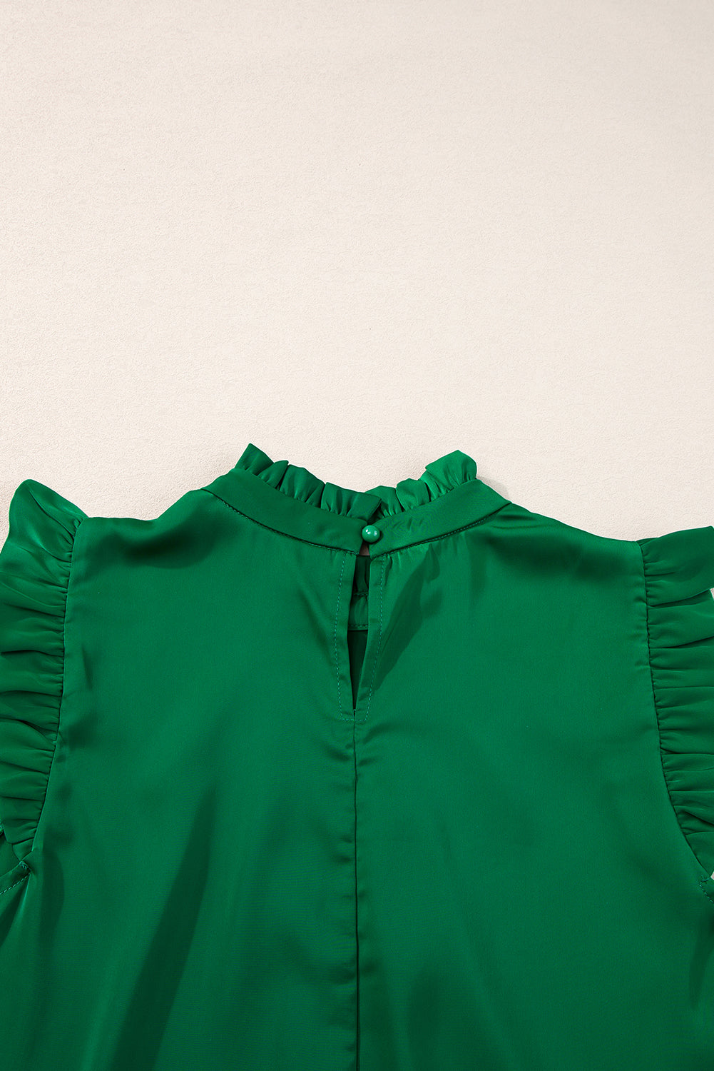 Bright Green Pleated Mock Neck Frilled Trim Sleeveless Top