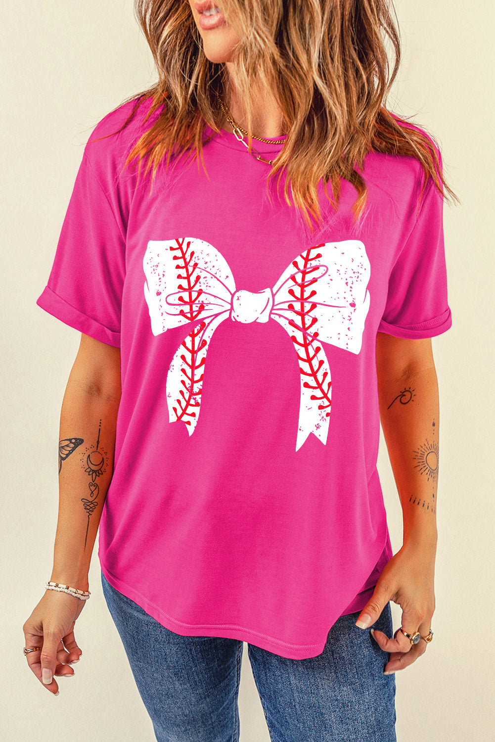 Baseball Rose Red Bowknot Tee