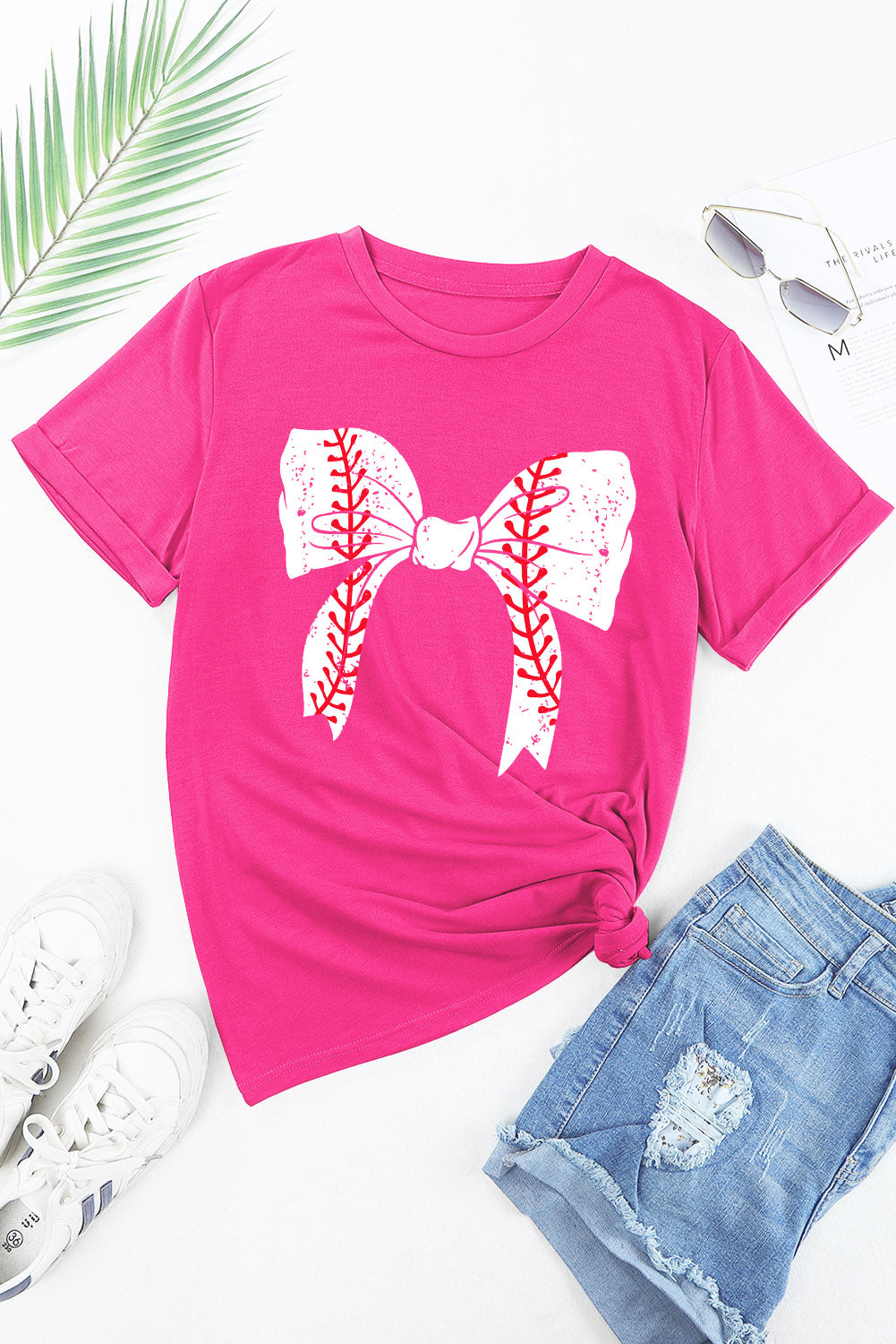 Baseball Rose Red Bowknot Tee