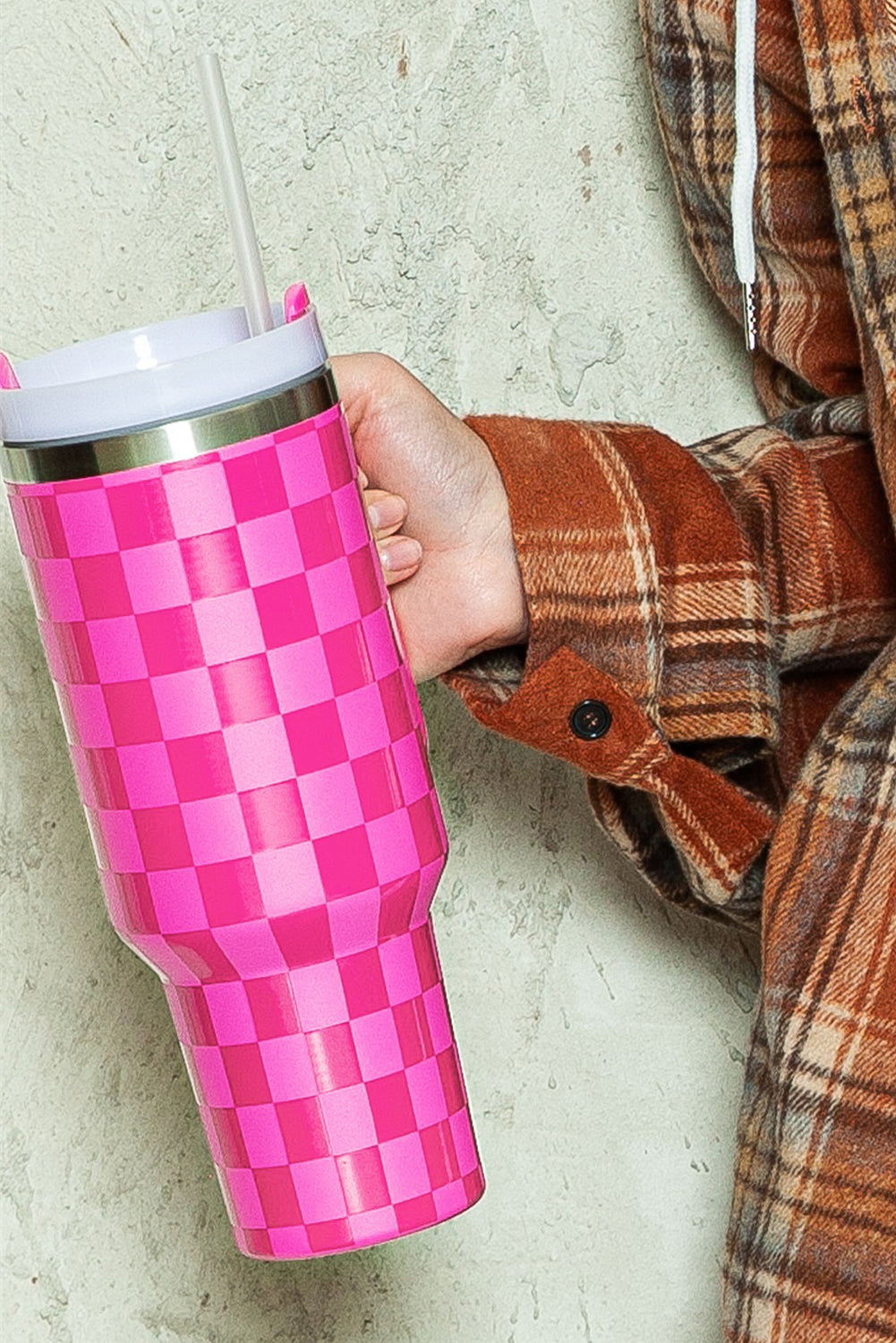 Bright Pink Checkered Tumbler 40oz