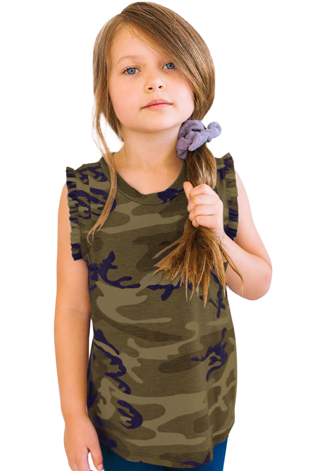 Camo Print Flounced Armholes Little Girls’ Tank