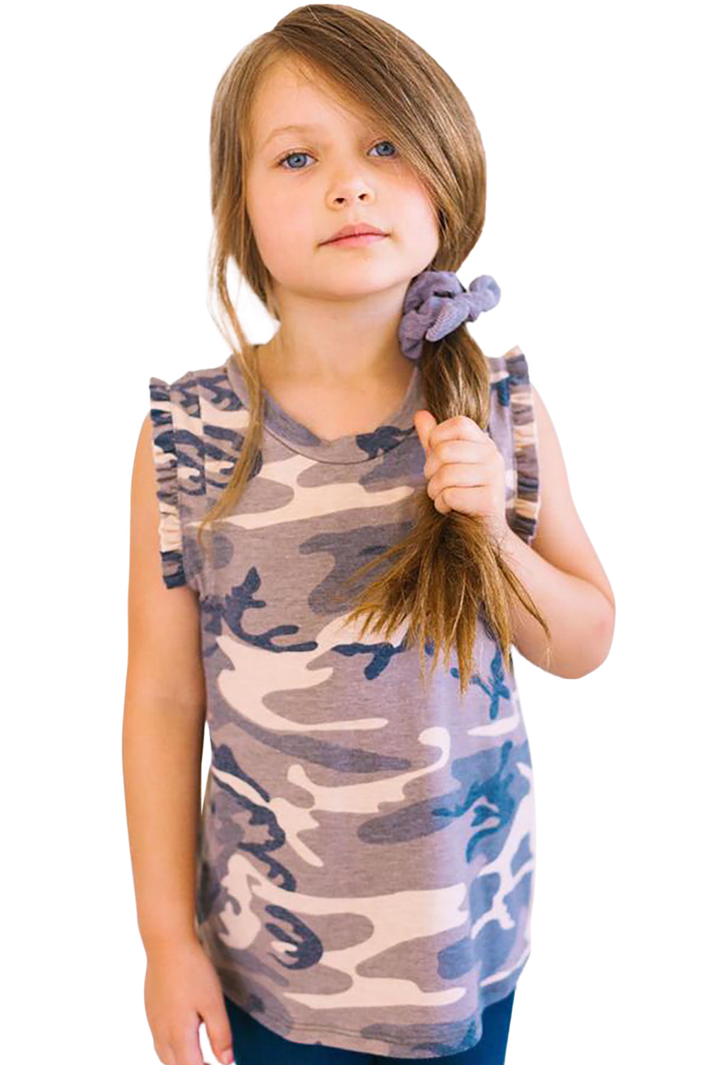 Camo Print Flounced Armholes Little Girls’ Tank