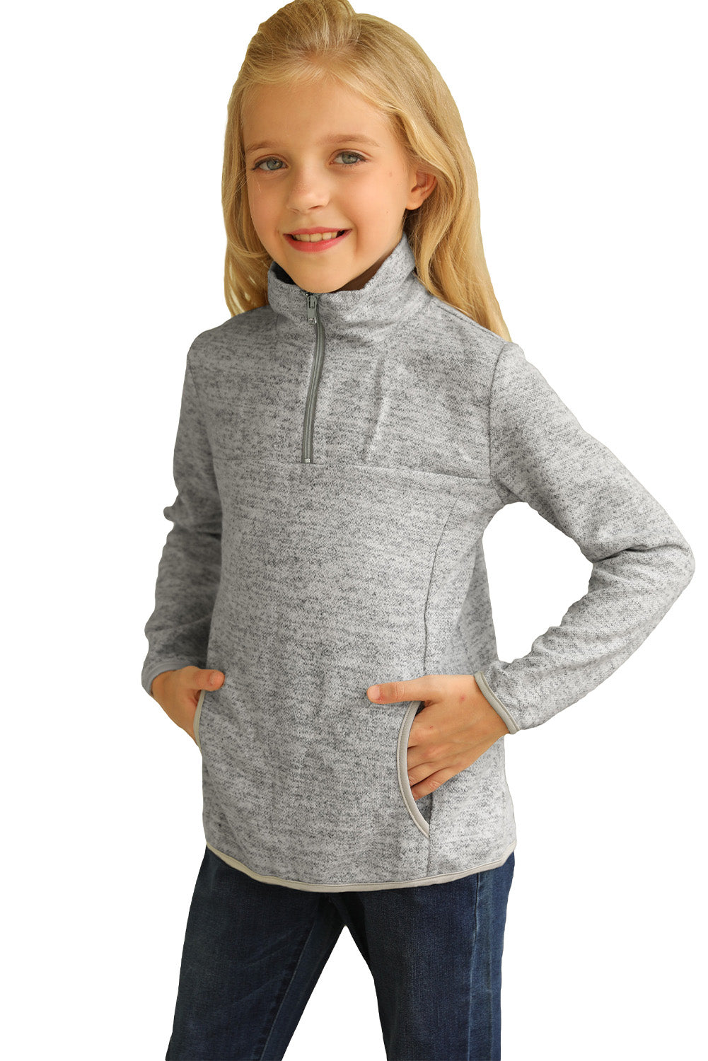 Khaki 1/4 Zipped Collar Toddlers Sweatshirt with Pocket