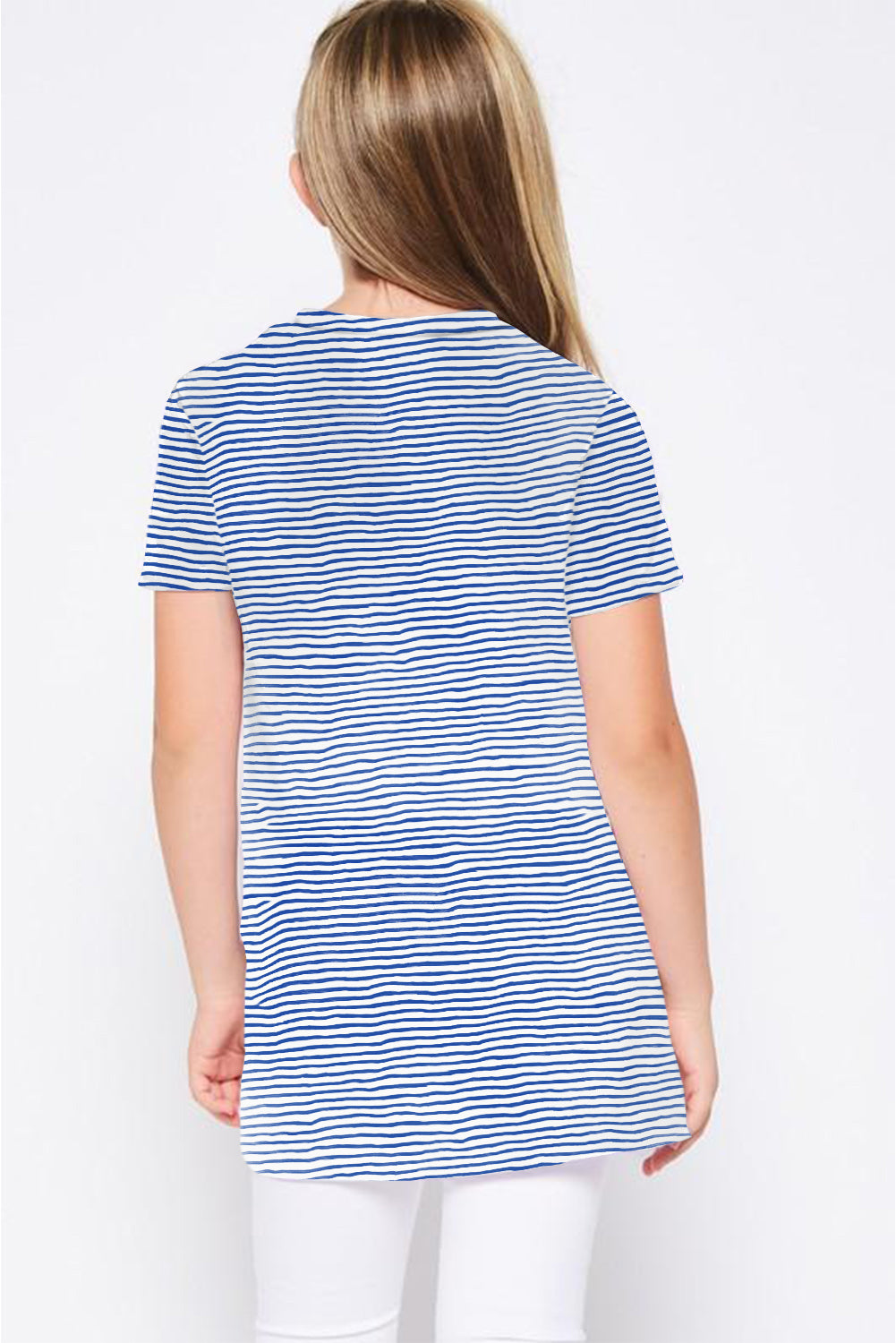 Short Sleeve Front Twist Striped Girl's Top