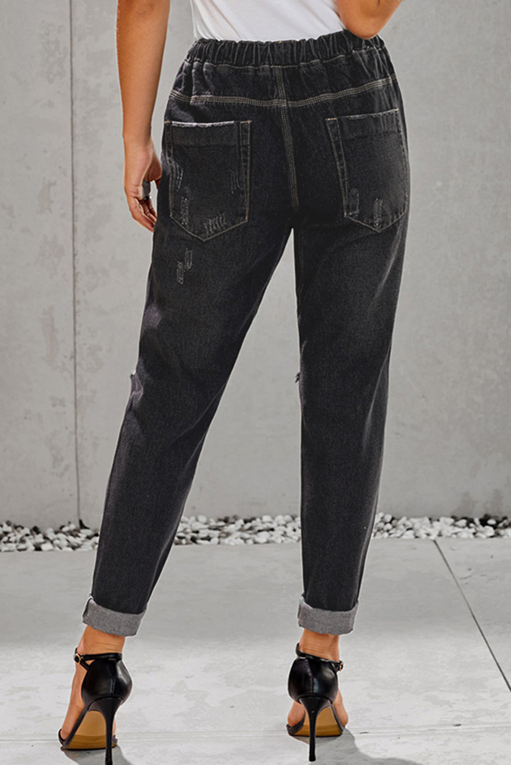 Gather Round Distressed Pocketed Denim Jogger