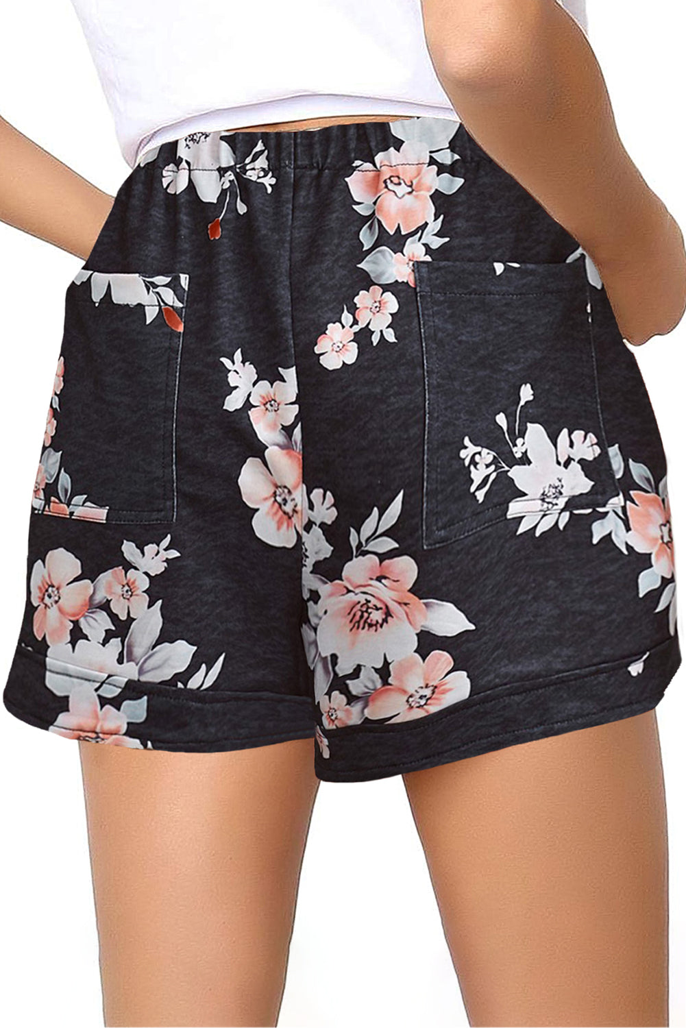 Floral Drawstring Waist Little Girls' Shorts with Pockets