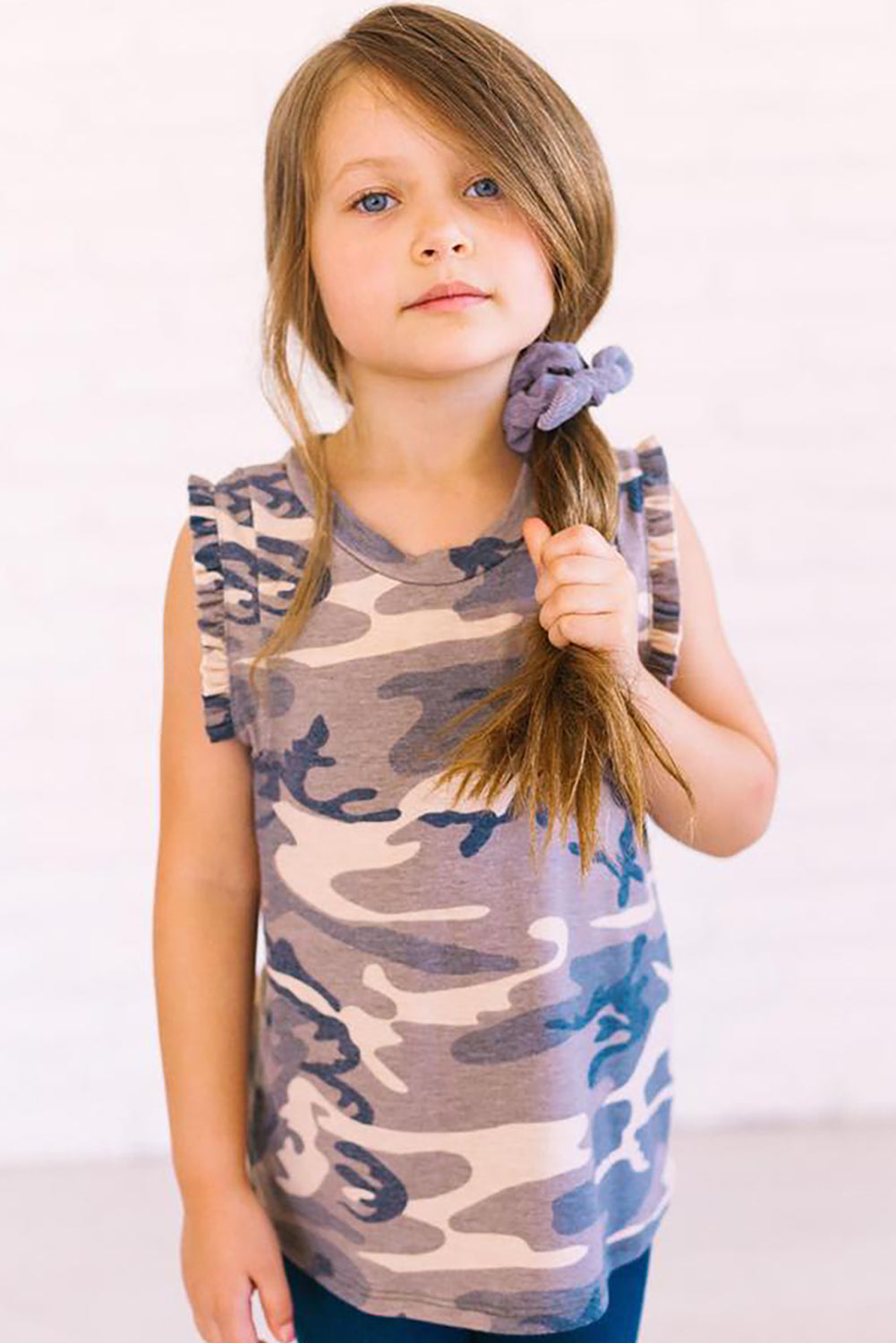 Camo Print Flounced Armholes Little Girls’ Tank