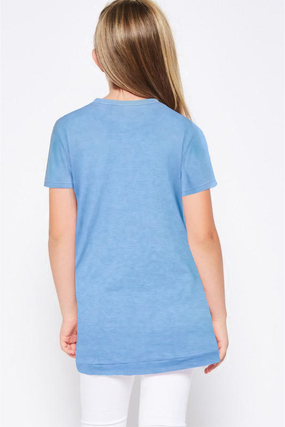 Rosy Buttoned Arched Hem Girls T-shirt