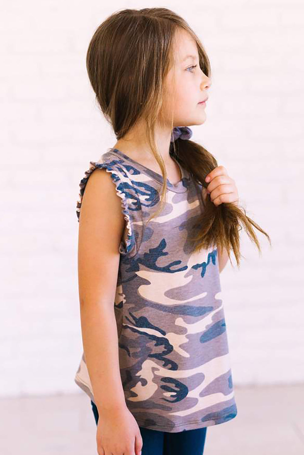 Camo Print Flounced Armholes Little Girls’ Tank