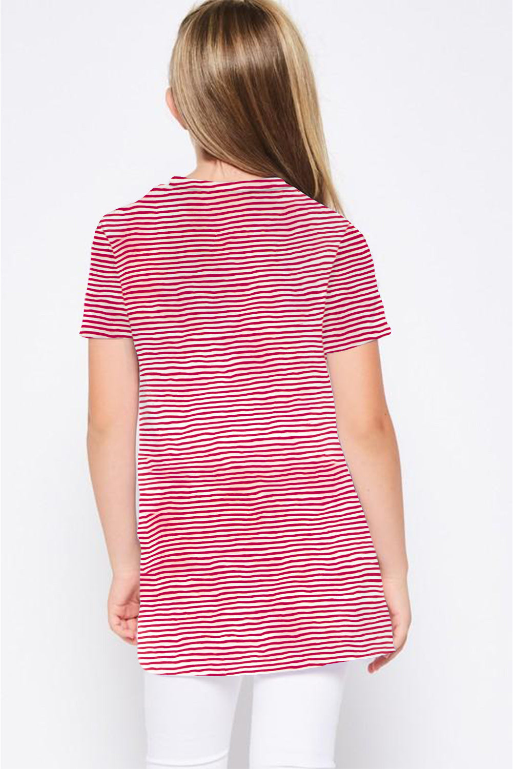 Short Sleeve Front Twist Striped Girl's Top