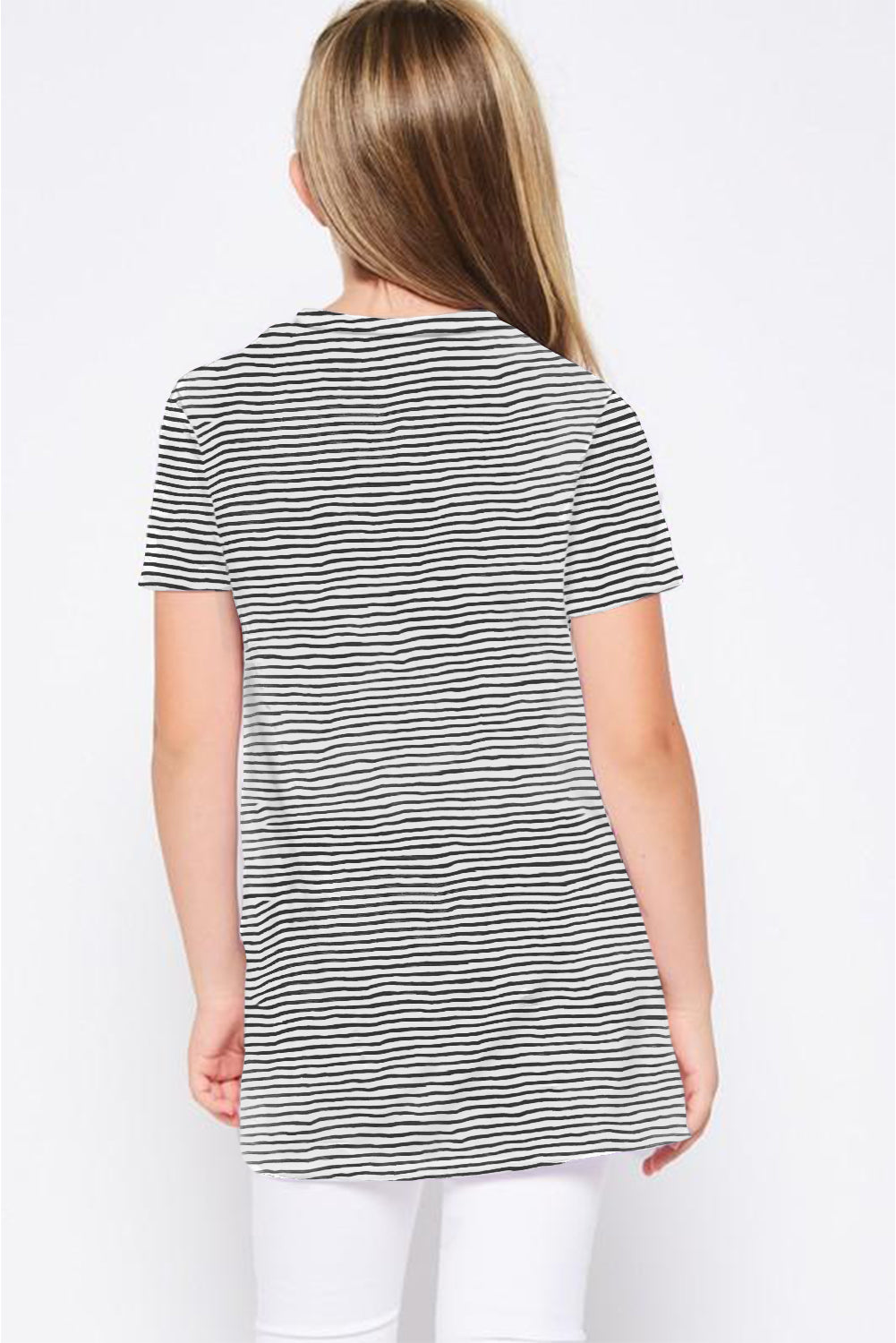 Short Sleeve Front Twist Striped Girl's Top