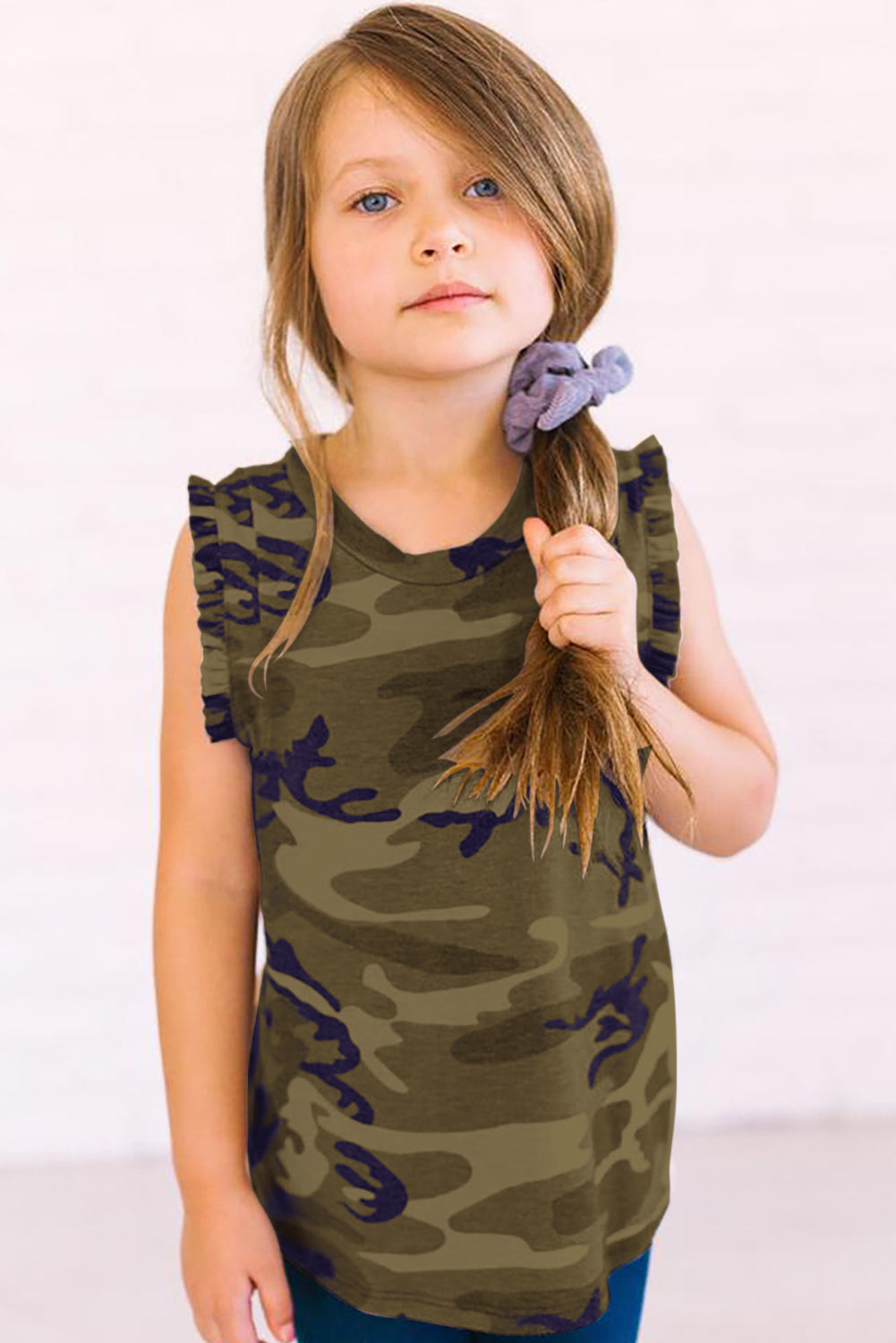 Camo Print Flounced Armholes Little Girls’ Tank