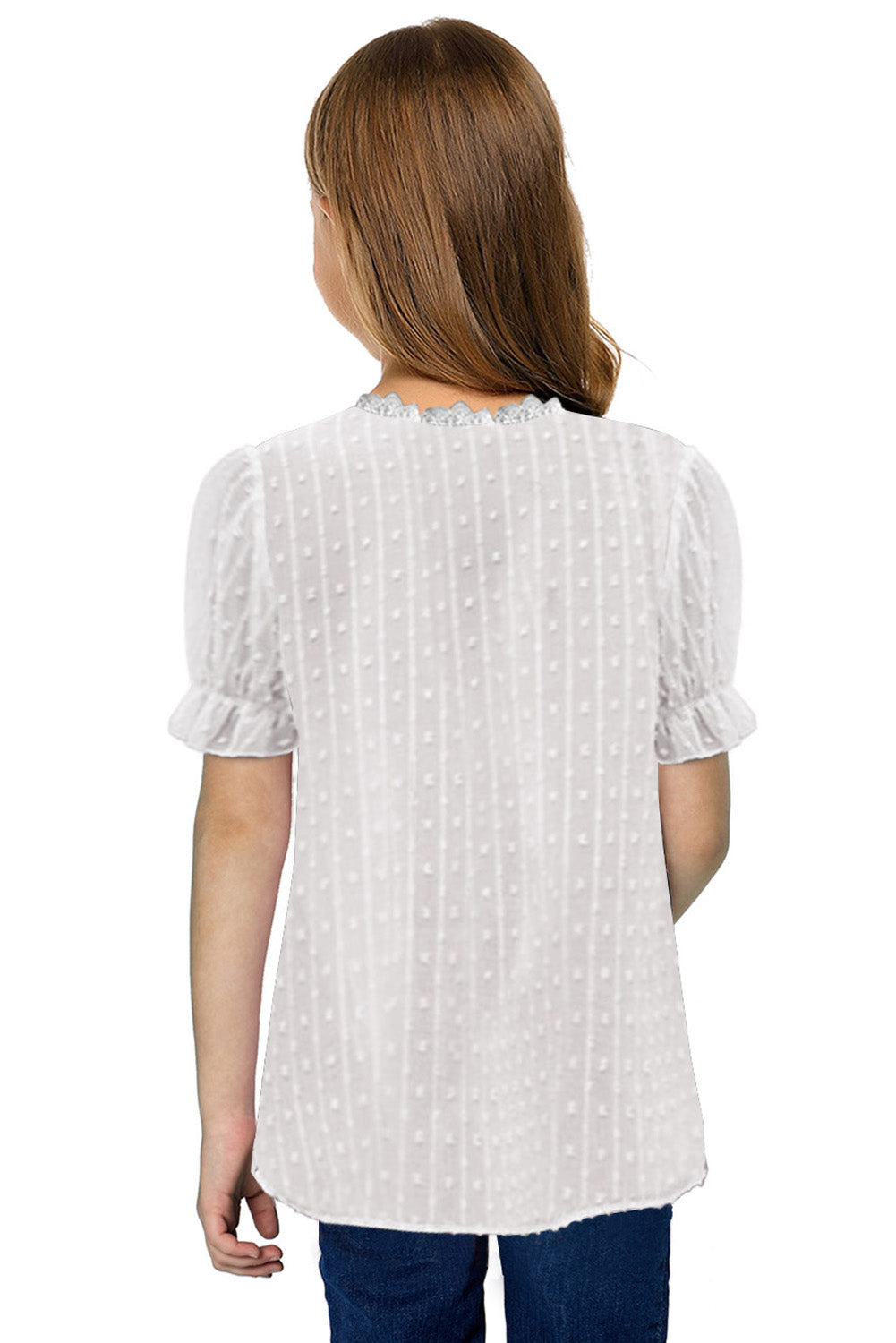 Swiss Dot Lace Short Sleeve Girls Top