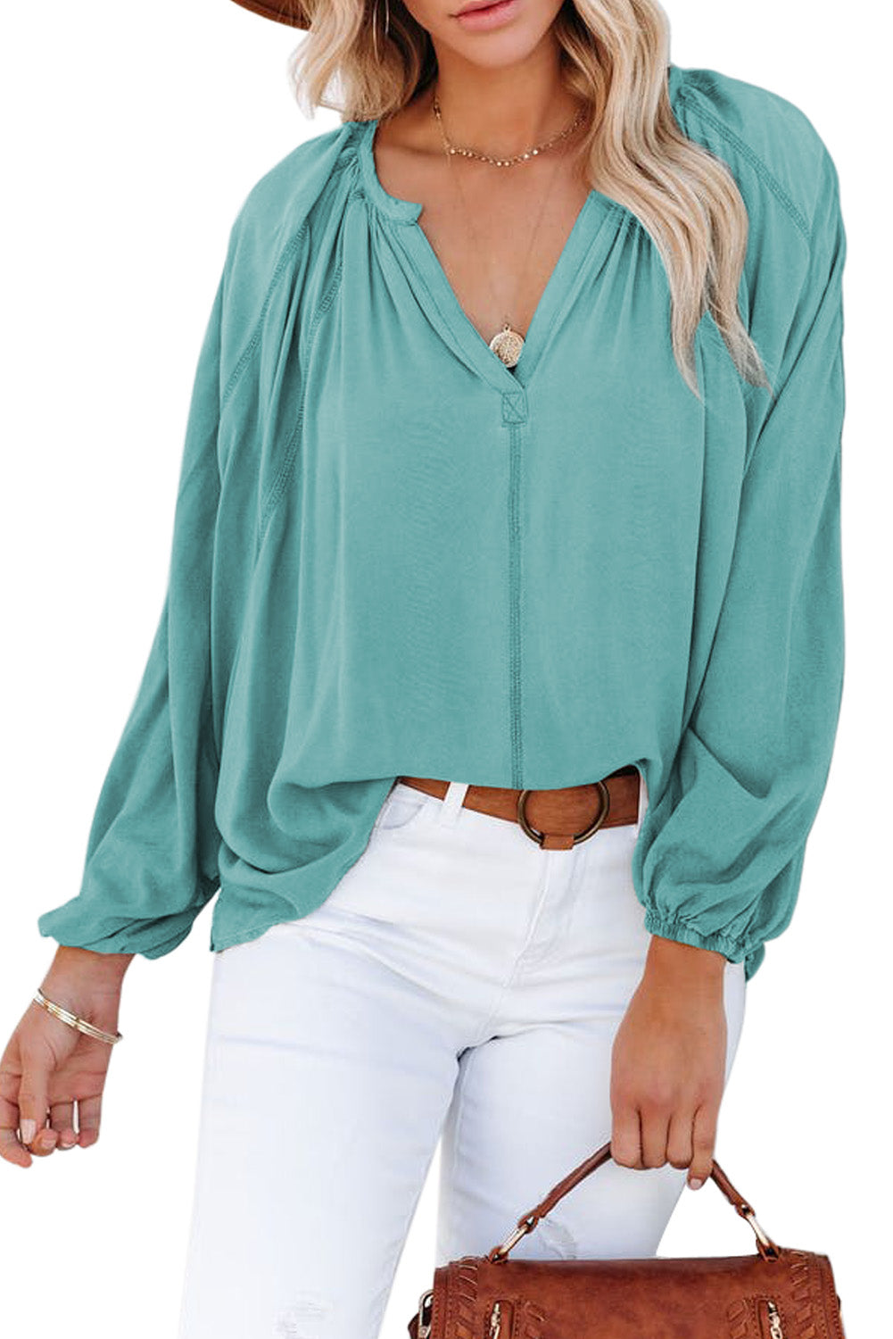 Split V Neck Dolman Top