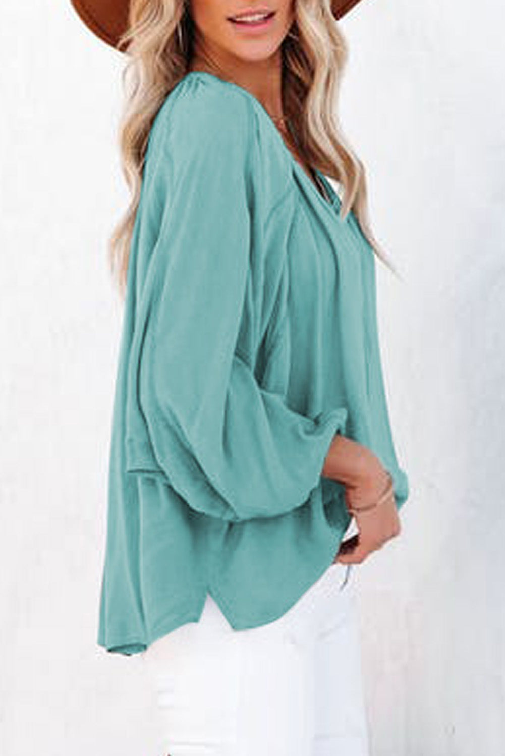 Split V Neck Dolman Top