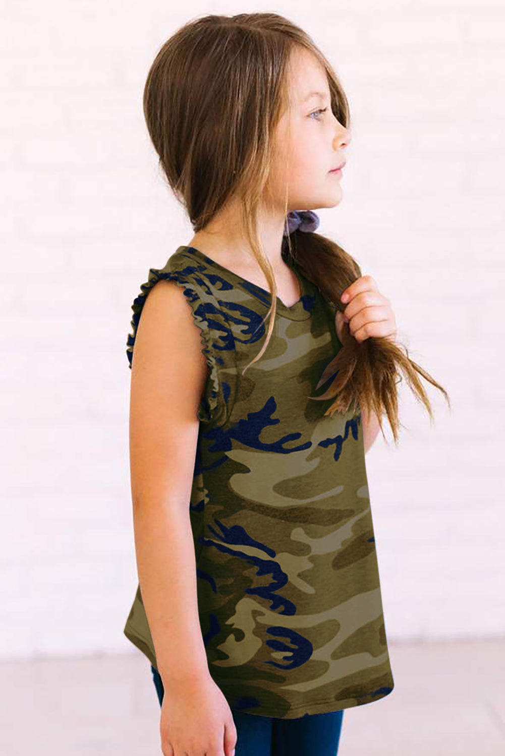 Camo Print Flounced Armholes Little Girls’ Tank