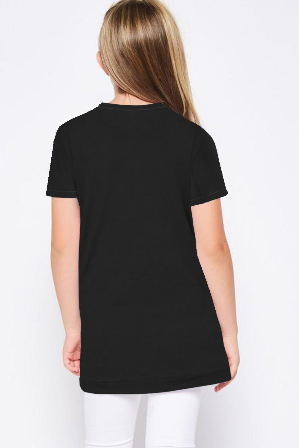 Rosy Buttoned Arched Hem Girls T-shirt