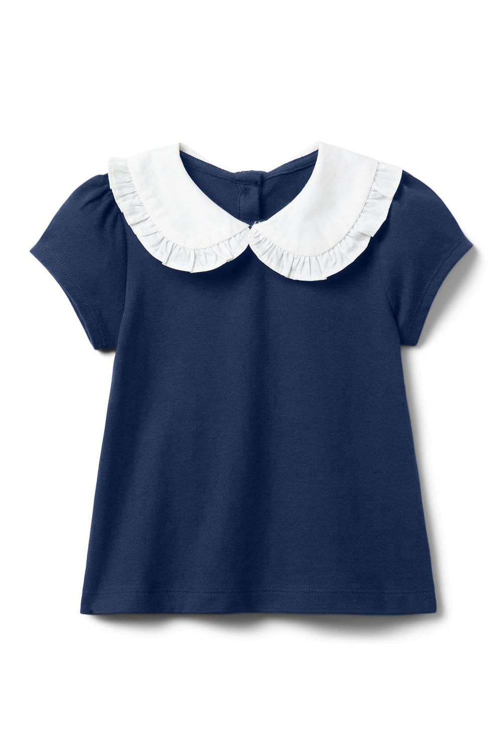 Navy Blue Little Girl Peter Pan Collar Short Sleeve Top