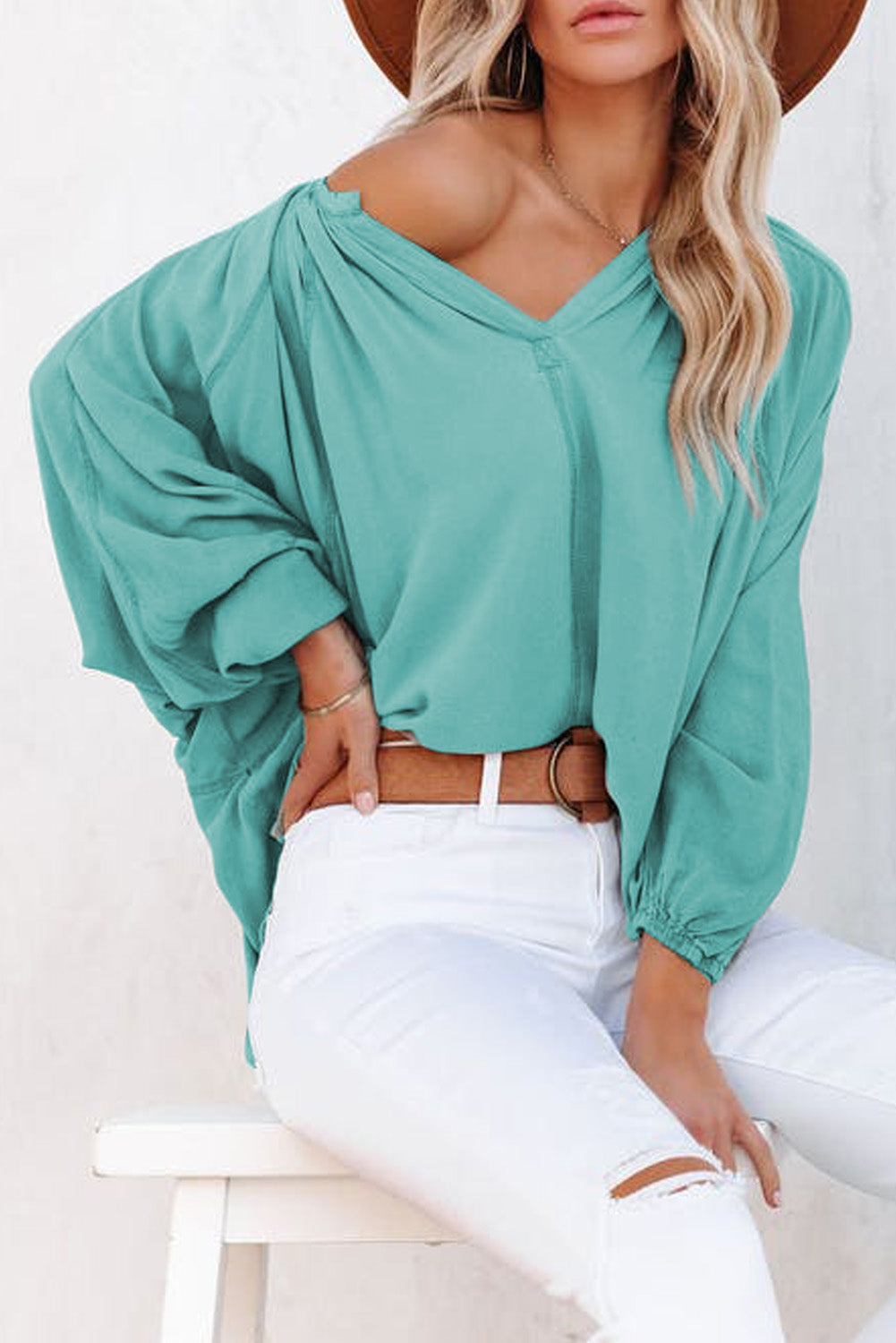 Split V Neck Dolman Top