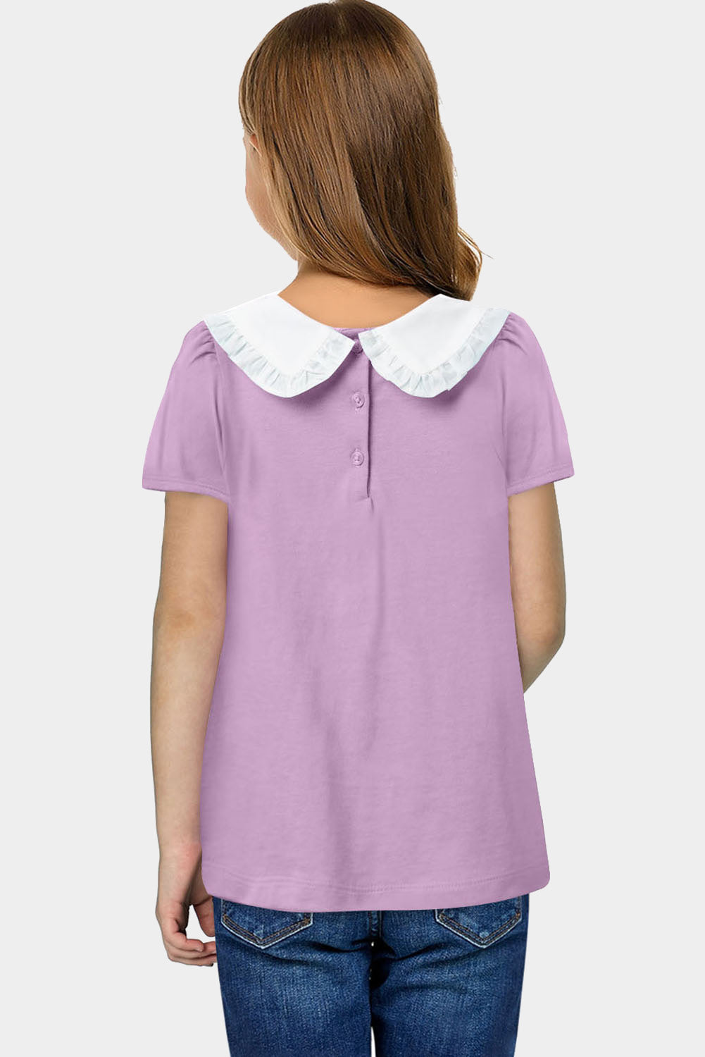 Navy Blue Little Girl Peter Pan Collar Short Sleeve Top