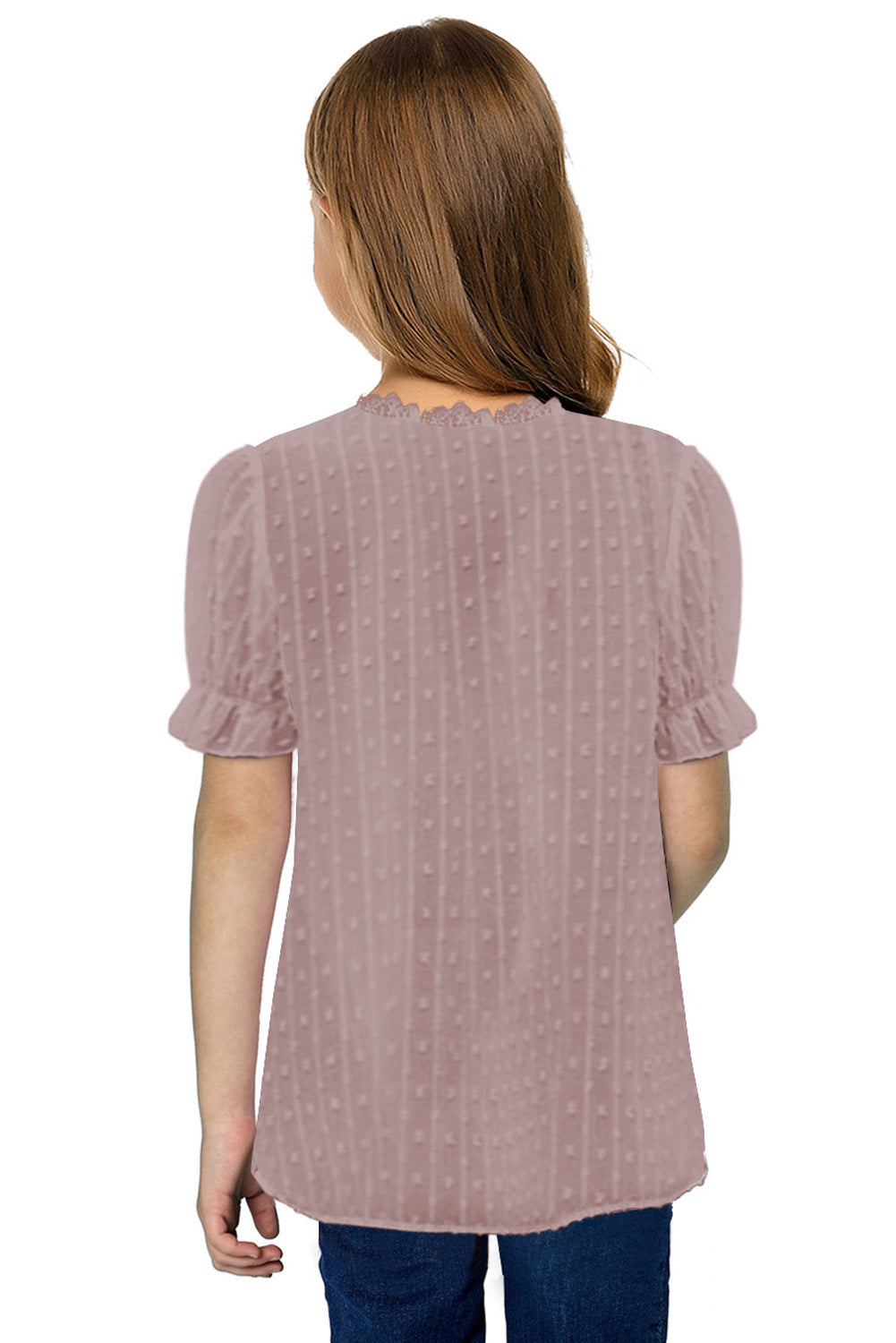 Swiss Dot Lace Short Sleeve Girls Top